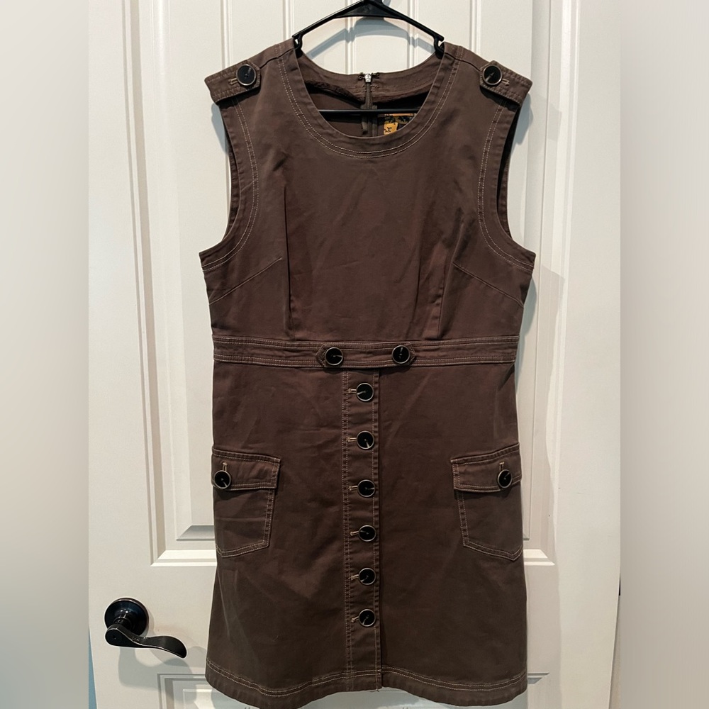 Anthropologie Maeve Dress Sz 12 Cute Flattering Comfy Army Green EUC Luxury EUC